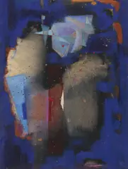 Untitled (Blue composition) by Benoît Gilsoul, oil on paper laid down to mat, sold Aug 2020