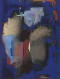 Untitled (Blue composition) by Benoît Gilsoul, oil on paper laid down to mat, sold Aug 2020