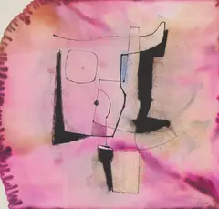 Untitled (Black on pink) by Benoît Gilsoul, watercolor and oil on paper, sold Aug 2020