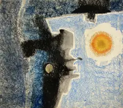Untitled (Blue composition) by Benoît Gilsoul, charcoal and pastel on paper, sold Aug 2020