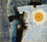 Untitled (Blue composition) by Benoît Gilsoul, charcoal and pastel on paper, sold Aug 2020