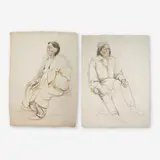 Two (2) Portraits of Native American men by Ira Moskowitz, 1979, watercolor, graphite, and crayon, sold Aug 2020