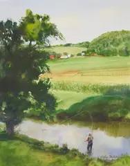 Untitled (Fishing scene) by Arthur Shilstone, watercolor on paper, sold Aug 2020