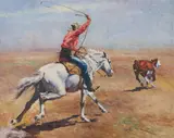 Cowboy with Lasso by Pál Fried, oil on canvas (unstretched), sold Aug 2020
