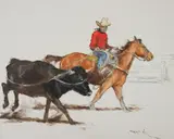 Cowboy with Red Shirt by Pál Fried, charcoal and oil on canvas (unstretched), sold Aug 2020