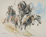 Indians by Pál Fried, charcoal and oil on canvas (unstretched), sold Aug 2020