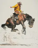 Bronco out of the Gate by Pál Fried, charcoal and oil on canvas (unstretched), sold Aug 2020