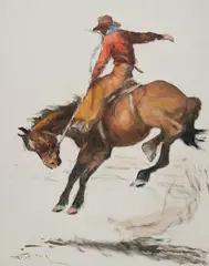 Bucking Bronco by Pál Fried, charcoal and oil on canvas (unstretched), sold Aug 2020