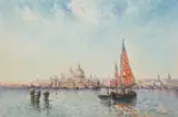 Sailboat in Venice by Laszlo Ritter, oil on canvas (unstretched), sold Aug 2020