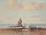 Ships by Laszlo Ritter, oil on burlap (unstretched), sold Aug 2020