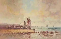 Ships At Sail by Laszlo Ritter, oil on burlap (unstretched), sold Aug 2020