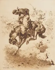 Foul Rope Left (Bronco Buster) by William Robinson Leigh, etching, sold Aug 2020