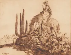 Sittin' Treehill by Jack Van Ryder, etching laid down to artists board, sold Aug 2020