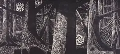 Evening Walk by Lynd Ward, woodblock on paper mounted to mat, sold Aug 2020