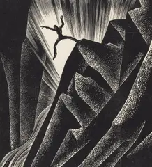 Untitled (Between cliffs) by Lynd Ward, woodblock on paper mounted to mat, sold Aug 2020