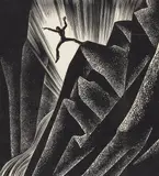 Untitled (Between cliffs) by Lynd Ward, woodblock on paper mounted to mat, sold Aug 2020
