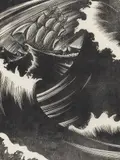 Untitled (Ship caught in a storm) by Lynd Ward, woodblock on paper mounted to mat, sold Aug 2020