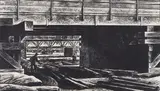 Bridges at Echo Bay by Lynd Ward, 1947, woodblock on paper mounted to mat, sold Aug 2020