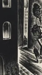 Untitled (Alleyway) by Lynd Ward, woodblock on paper mounted to mat, sold Aug 2020