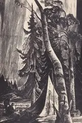 North of the Height of Land by Lynd Ward, woodblock on paper mounted to mat, sold Aug 2020
