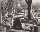 Untitled (Pipeline construction in a New England town) by Edward Arthur Wilson, 1945, lithograph, sold Aug 2020