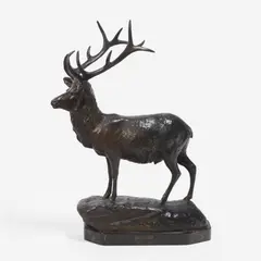 Stag by Edward Kemeys, bronze on artist applied black patina granite base, sold Aug 2020