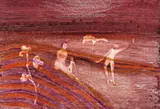Burke And Camel With Mother And Child by Sidney Nolan, 1967, wax crayon and fabric dye on paper on board, offered Jun 2019