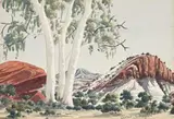 Central Australian Landscape by Oscar Namatjira, watercolour on paper signed lower right: Oscar Namatjira, sold Sep 2019