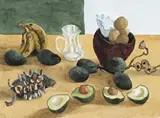 Still Life With Avocadoes by Donald Friend, 1986, watercolour on paper signed and dated lower right: Donald Friend / ‘86, sold Sep 2019