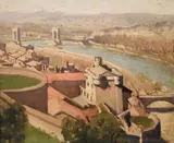 The Rhone At Avignon by Henry Hanke, 1950, oil on canvas signed lower right: HANKE inscribed with name, date and title on backing verso: 1950 / THE RHONE AT AVIGNO, offered Oct 2019