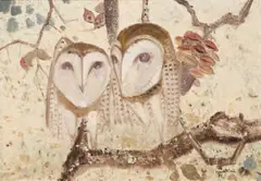 Two Waiting Owls by Clifton Pugh, 1983, oil on composition board signed and dated lower right: Clifton / ’83., sold Oct 2019