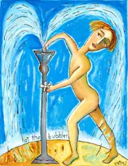 At The Bubbler by Kerrie Lester, 2006, oil on hand stitched canvas, sold Feb 2020