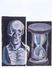 Skull / Hourglass by Ricky Swallow, 2001, gouache on paper, sold Feb 2020