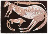 Djekerre – Female Black Rock Wallaby / Ngarrbek – Echidna, by Lofty Nabardayal Nadjamerrek, 1996, natural earth pigments with synthetic binder on paper, offered Feb 2020