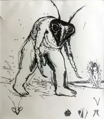 Insect Monster by Peter Booth, 1980, pen and ink on paper, sold Feb 2020