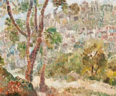 Hillside At Turramurra by Grace Cossington Smith, 1951, oil on canvas on board, sold Apr 2020