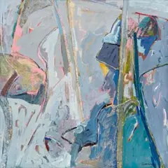 Minerva Waterhole by Elisabeth Cummings, c.1980, oil and mixed media with painted hessian and canvas collage on canvas, sold Apr 2020