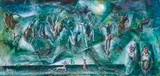 Trapping The Flying Fox, New Guinea by William Dobell, 1964, oil on board, sold May 2020