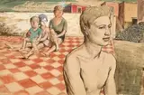 Vincenzo by Jeffrey Smart, 1950, ink, watercolour and conté crayon on paper laid onto card, sold May 2020