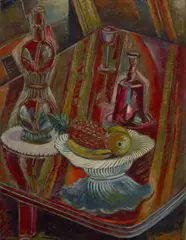Still Life, Bottle And Fruit by Roy De Maistre, c.1955, oil on board, offered Aug 2020