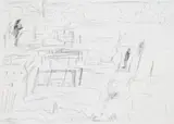Fence Posts And Light And Smoke by Ken Whisson, 1994, pen and ink on paper, sold Aug 2020