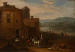Tavern By The River With Staffage by Mathys Schoevaerdts, oil on wood panel, sold Aug 2020