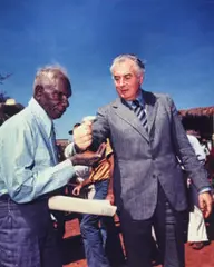 Prime Minister Gough Whitlam Pours Soil Into The Hands Of Traditional Landowner Vincent Lingiari, Northern Territory by Mervyn Bishop, 1975, type C photograph, sold Dec 2020