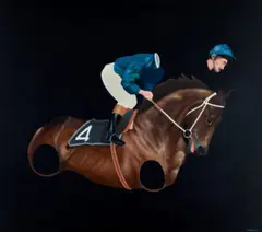 Winning By A Head by Ivan Durrant, 1973, oil on composition board, sold Mar 2021