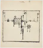 Study For The Engineer’S Workshop by Edwin Tanner, 1957, pen and pencil on paper, sold Mar 2021