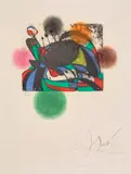 Columbine Entre Chien Et Loup (Columbine Between Dog And Wolf) by Joan Miró, 1975, etching and colour aquatint on paper, sold Aug 2021