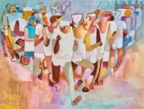 Runners by Dorothy Braund, watercolour and gouache on paper, sold Aug 2021