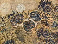 Prayer For Fertility – Gumleaf Bend by Joshua Yeldham, 2003, oil and synthetic polymer paint on two boards, sold Aug 2021