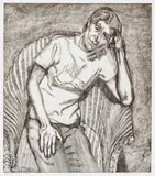 Bella In Her Pluto T-Shirt by Lucian Freud, 1995, etching on Somerset Satin White paper, sold Sep 2021