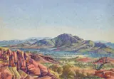 Finke Gorge Glen Helen by Albert Namatjira, c.1954, watercolour on paper, sold Sep 2021